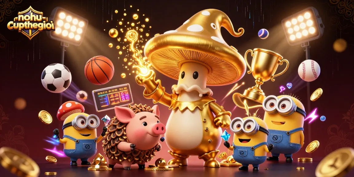 Experience the magic of nohu-cupthegioi with a golden mushroom wizard and treasure-filled scene