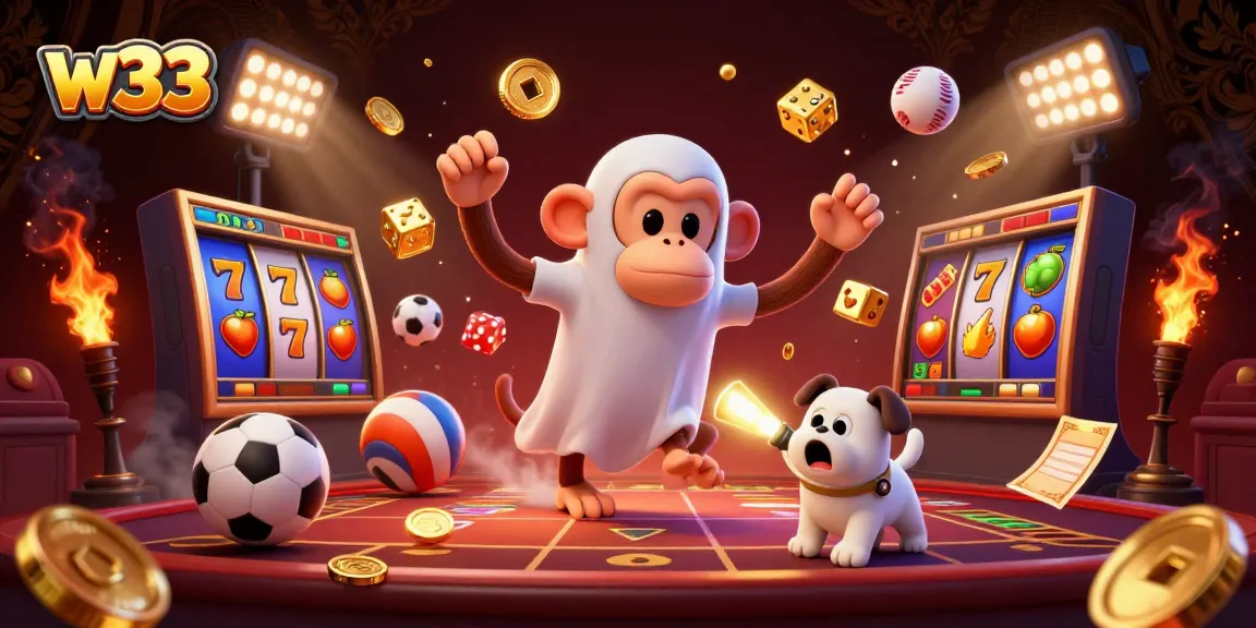 Experience the thrill of w33 pokies and casino games in a vibrant, action-packed scene.