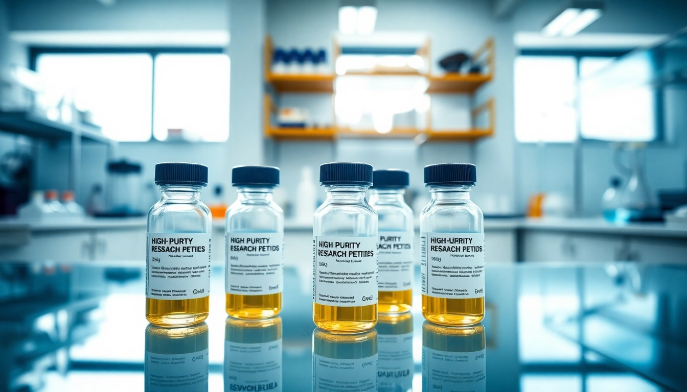 Explore high purity research peptides vials in a professional lab setting, showcasing their quality.