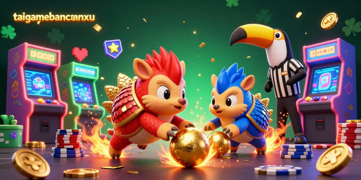 Engage with taigamebancaanxu as rival pangolins roll golden balls through poker chips in a festive illustration.