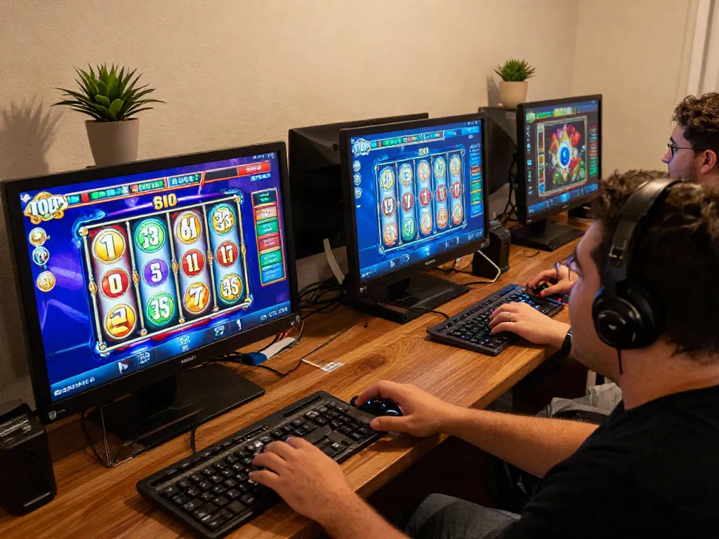 Player enjoying slot gacor thailand games on gaming devices in a cozy setting, showcasing excitement and vibrant graphics.