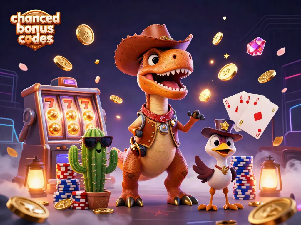 Engage with chanced bonus codes and discover exciting rewards through animated casino elements and characters
