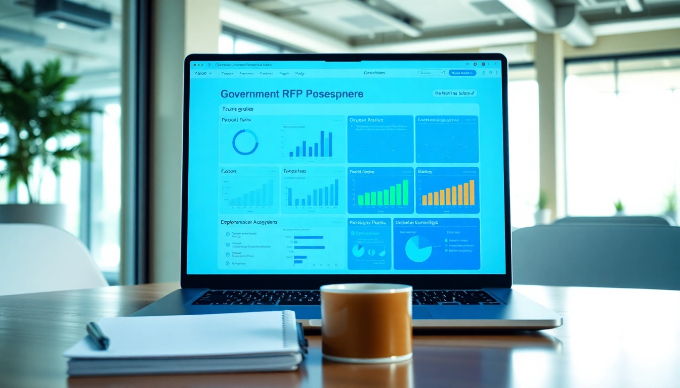 Showcasing government RFP response software on a laptop, highlighting its user-friendly interface and data analytics.