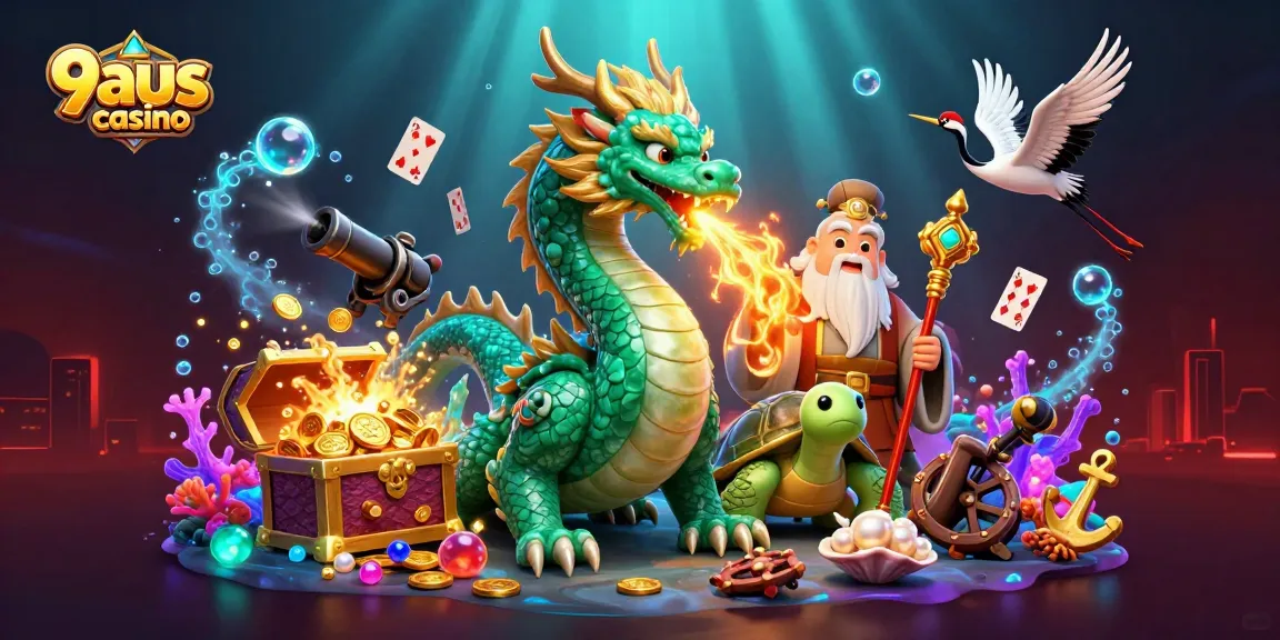 Experience thrilling gameplay at 9aus casino with a vibrant, dynamic 3D illustration featuring engaging elements.
