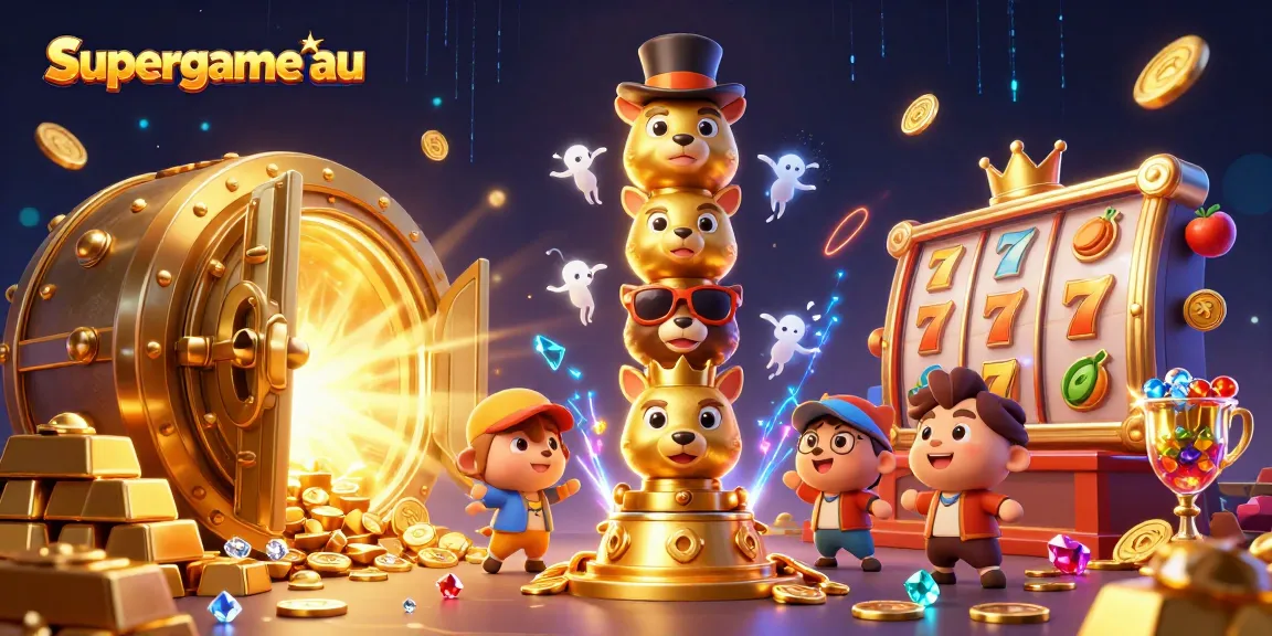 Experience supergame au with vibrant animations of jackpot reels and treasures in a magical casino scene.