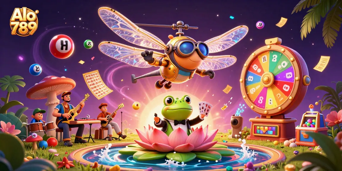 Alo 789 captures thrilling action with a frog croupier and vibrant casino elements