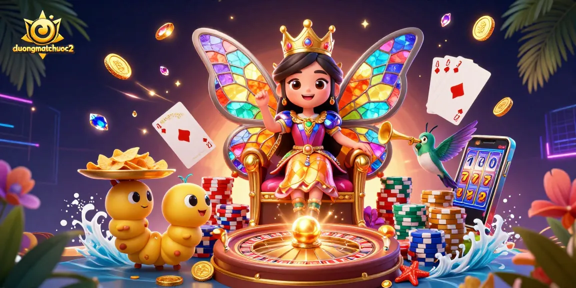Engage with duongmatchuoc2's vibrant world of gambling through a colorful fantasy scene filled with playful 3D elements.