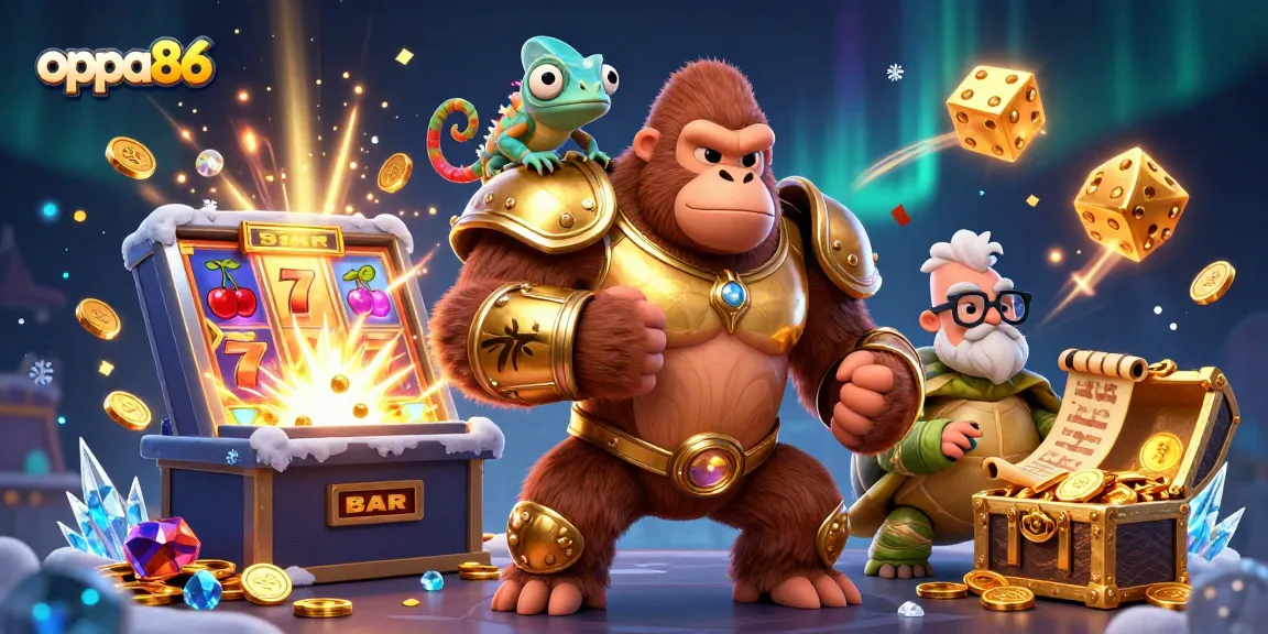 Engage with oppa86 in an explosive 3D casino scene illustrating vibrant slot game action.