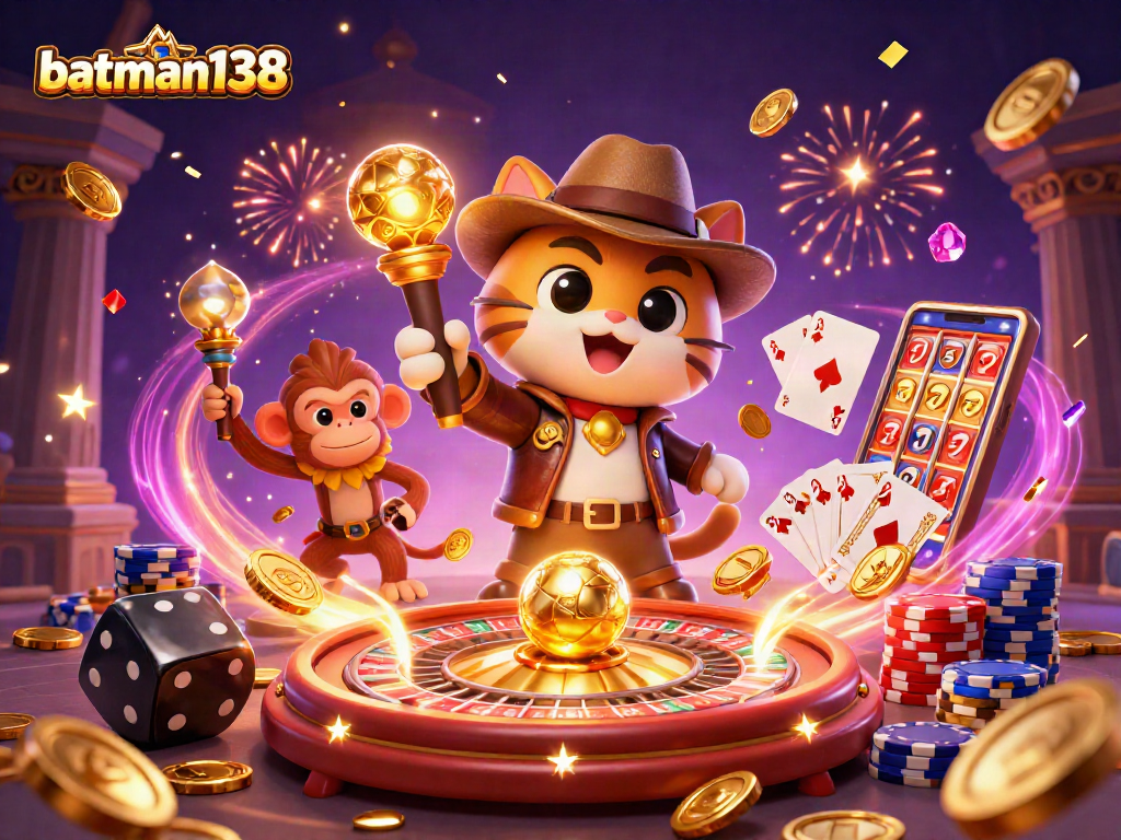 batman138 players enjoying a lively treasure hunt in a casino-themed digital adventure.