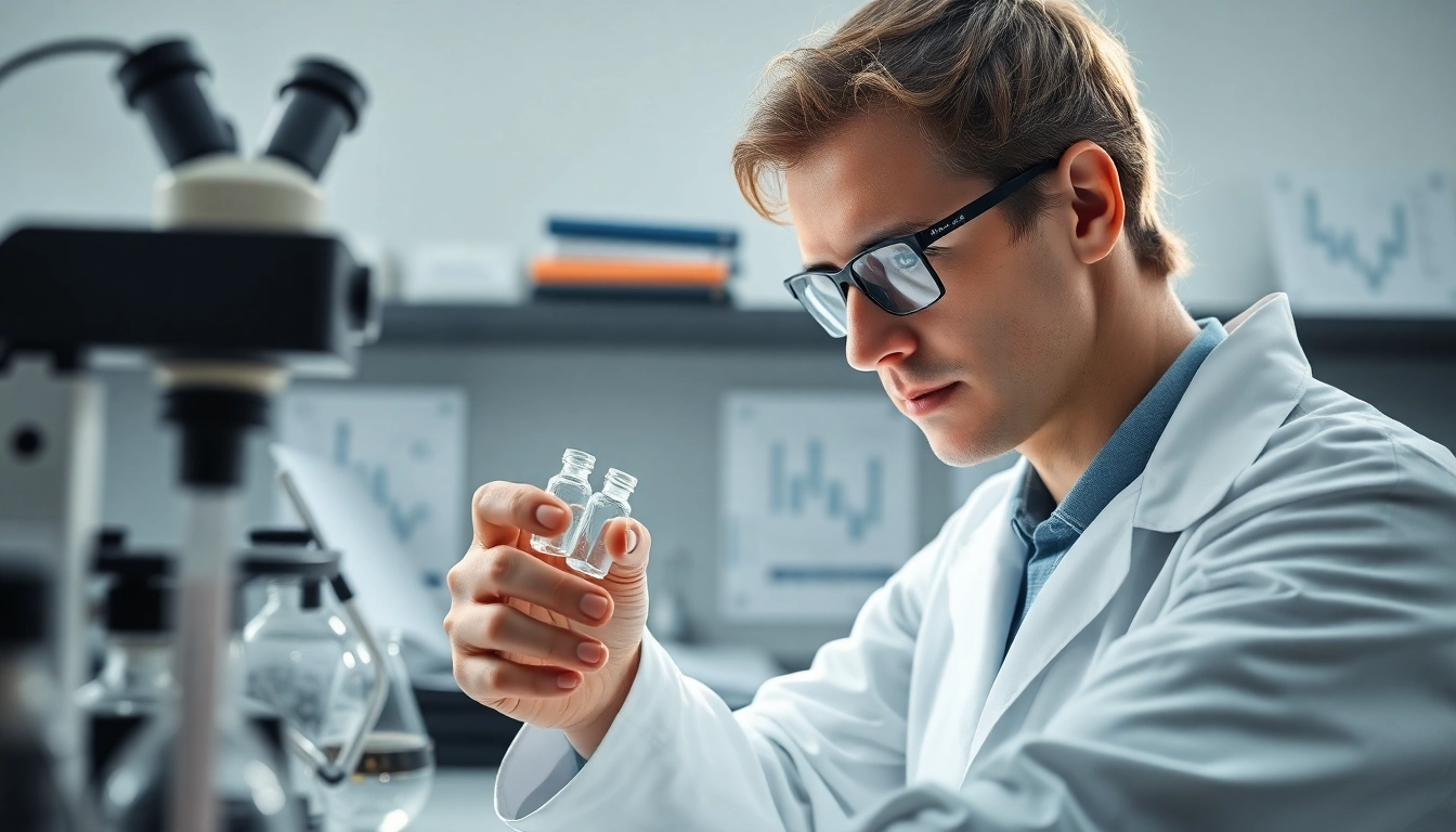 Buy CJC 1295 in a professional lab setting focusing on research peptides.