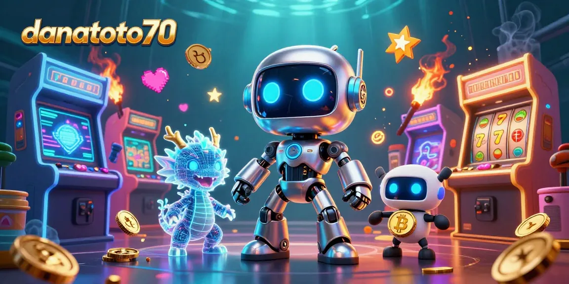 Engage with danatoto70's vibrant 3D casino scene featuring dynamic game elements and charming characters.