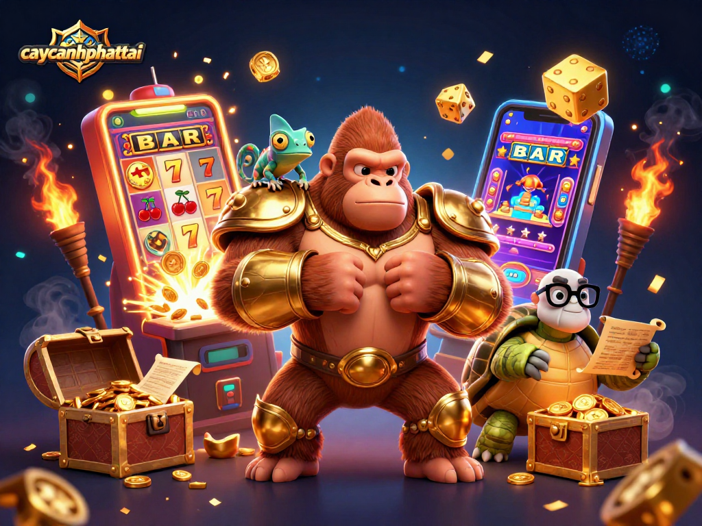 Experience thrilling jackpots in the caycanhphattai game with 3D characters and slot machine excitement.