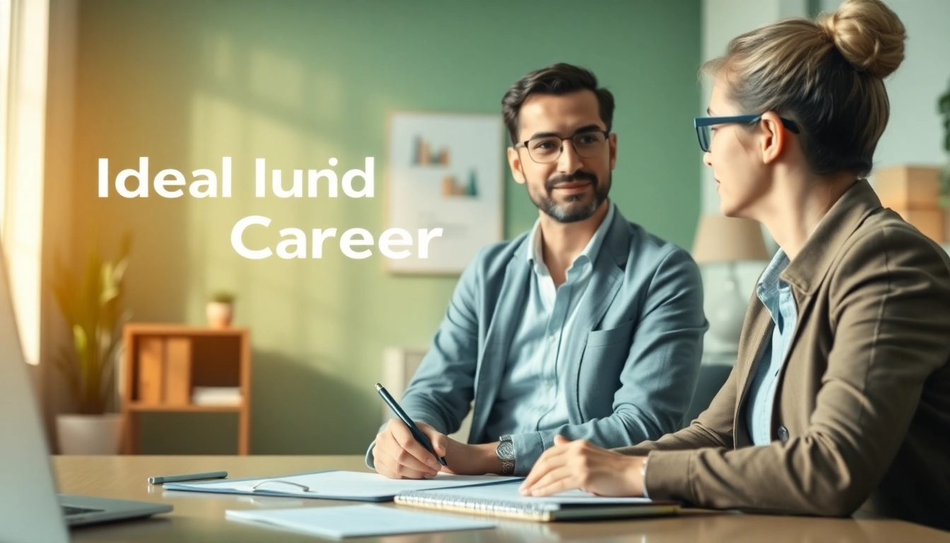 Guiding individual towards their Ideal Career in a serene office setting with motivational elements.