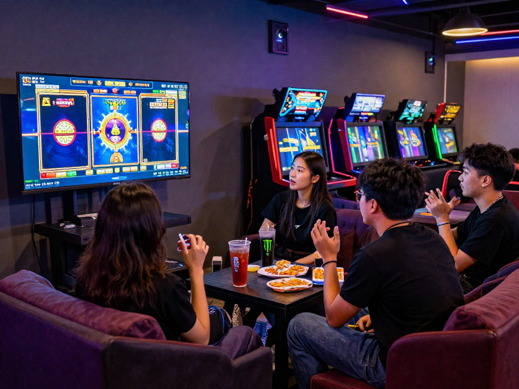 Atmosfer seru saat bermain slot gacor jackpot di lounge permainan.