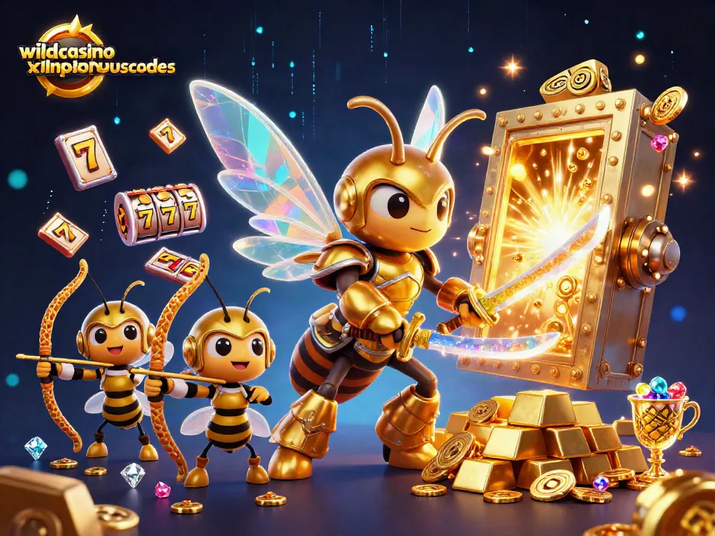 Engaging wildcasinobonuscodes scene showcasing epic slot gaming action with vibrant characters amid treasure.