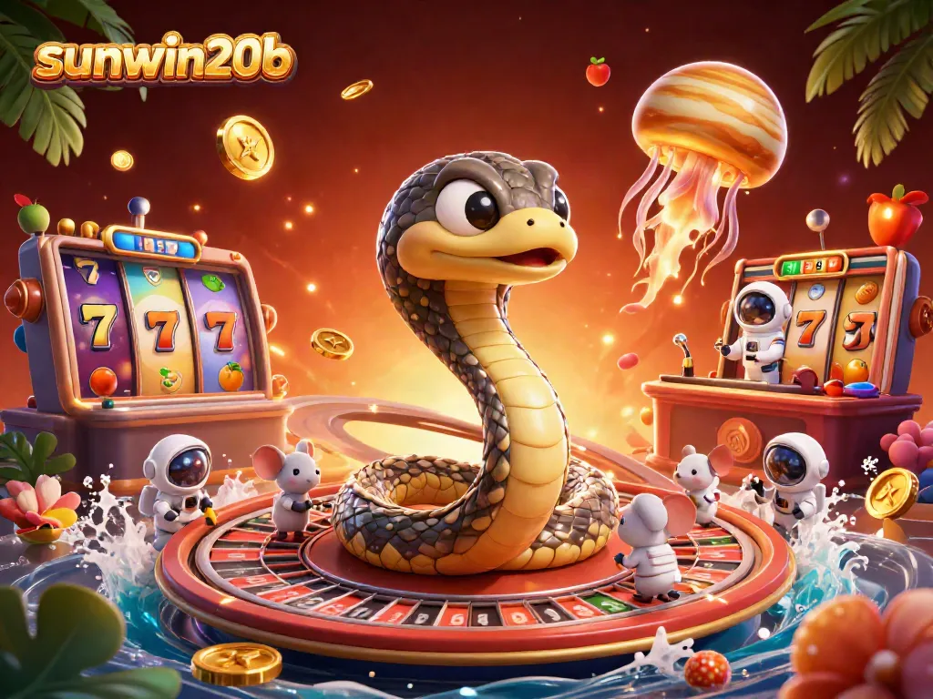 Experience thrilling gameplay with sunwin20b as mice bet on a cosmic roulette ring, surrounded by vibrant slot elements.