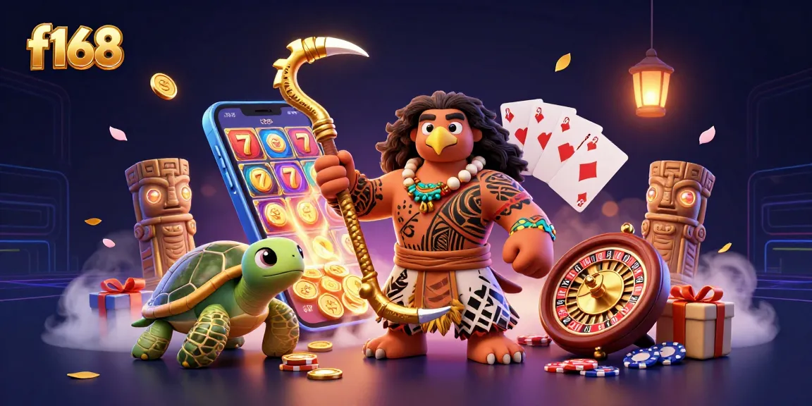Experience thrilling slots and games with f168's vibrant casino scene featuring unique characters.