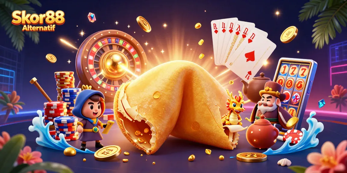 Engage with Skor88 Alternatif through a vibrant and detailed 3D casino illustration showcasing the excitement of online gambling.