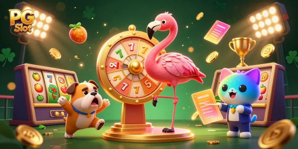 Pengalaman mendebarkan dari permainan PG Slot dengan penggiring acara flamingo dan anjing bulldog yang antusias.