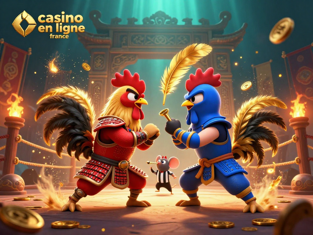 Affrontez dans le casino en ligne France avec des coqs combattants en animation.