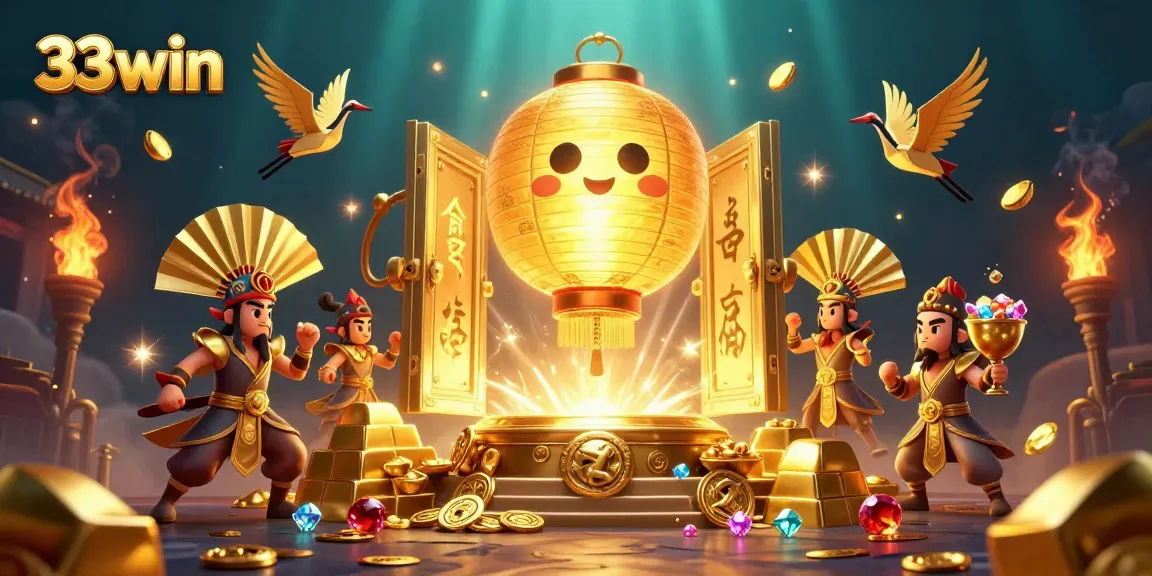 Experience winning with 33win in a vibrant casino scene filled with treasures and lucky symbols.