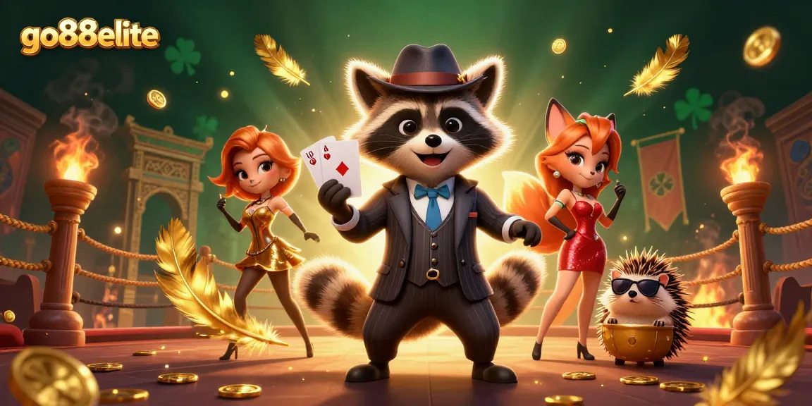 Join the excitement at go88elite with a raccoon and fox in a vibrant casino scene!