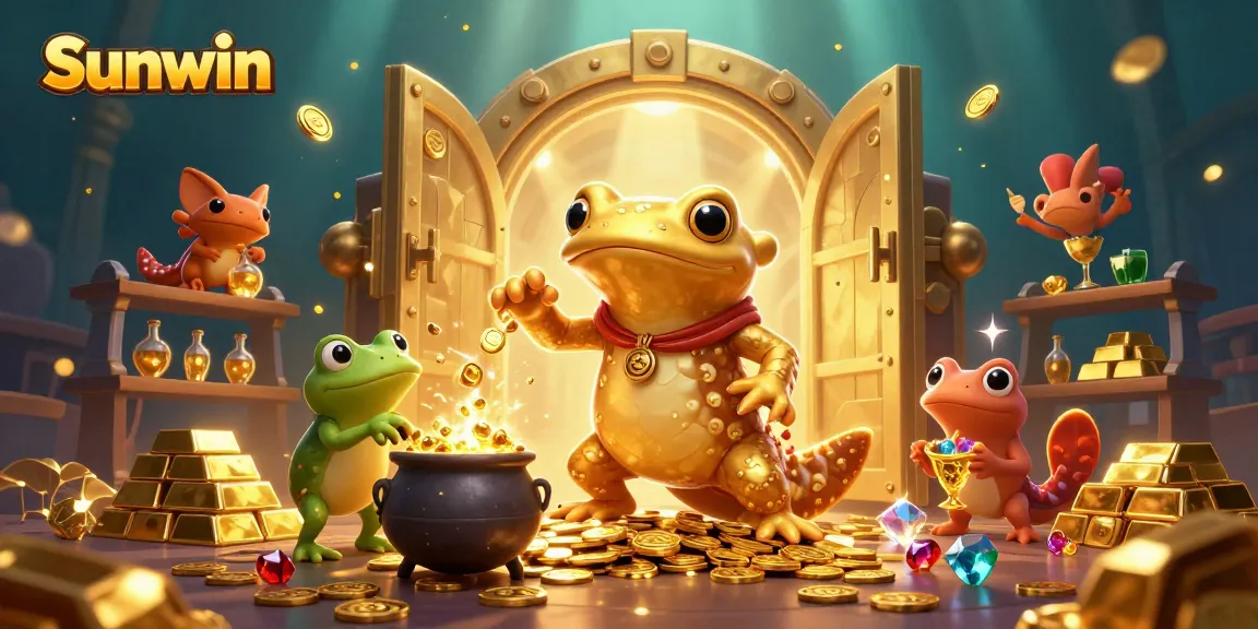 Engage with thrilling gameplay in Sunwin's vibrant casino atmosphere, featuring sparkling golden treasures.