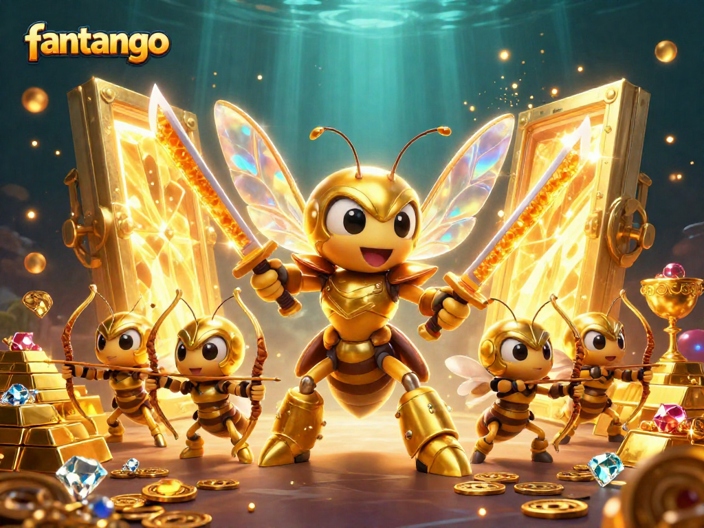 Experience thrilling action with fantango as a giant golden hornet triumphs among golden treasures.