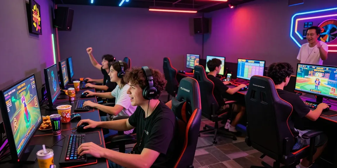 Exciting players enjoying slot mpo games in a vibrant online gaming lounge.