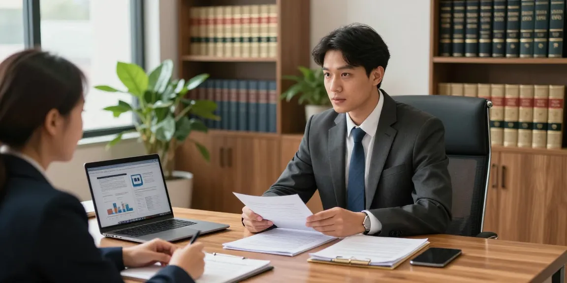 Engaged discussion between a lawyer and client at their website consultation, showcasing professionalism in a legal setting.